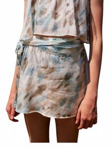 Тай-дай сатиновая юбка-шорты с запахом в оливковом и синем цветах Vintage Havana