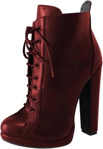 Женские ботильоны FYS с круглым носком, шнуровкой и массивным высоким каблуком, короткие ботинки для формального офиса, вечеринок и вечера, размеры 4-16 US, Red