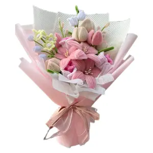 JIUFEN Twisted Chiffon Handcrafted DIY Finished Product Bouquet Large Bundle Of Artificial Rose Flowers Doll Products