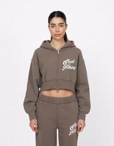 Укороченная толстовка с капюшоном на молнии, серо-коричневого цвета Good For Nothing