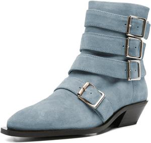 Женские ботильоны YDN с острым носком, ремешками и пряжками, на щиколотку, с боковой молнией, низким массивным каблуком, для работы, вечеринок и мероприятий, размеры 4-16 US, Misty Blue