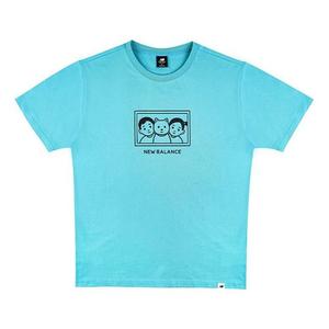 Футболка New Balance x Noritake Crossover Funny Cartoon Photo Printing Casual Short Sleeve Lake Blue T-Shirt, синий