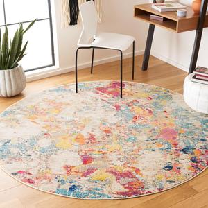 Ковер SAFAVIEH, 201 x 201 см, Monaco Collection, круглый, Ivory & Multi, дизайн в стиле бохо-абстракт, не линяет и прост в уходе, идеален для помещений с высокой проходимостью: гостиная, спальня, столовая (MNC272A-7R)