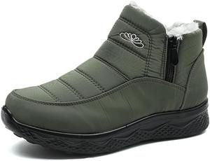Женские зимние ботинки с теплой меховой подкладкой, водонепроницаемые, слипоны на молнии, удобные ботильоны для улицы Generic, Green