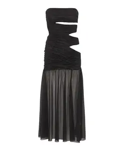 Черное блестящее длинное платье с вырезами Rotate Birger Christensen, черный