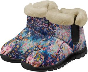 Женские зимние ботинки на снег с теплой подкладкой, нескользящие уличные ботинки на щиколотку для походов, кемпинга и треккинга, размеры США 6-12 Quxjehoe, Oil Painting Deer