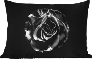 Подушка для улицы - Цветочная - Роза - Черно-белая - Ботаническая - 60x40 см - Устойчива к погодным условиям - Подушка для отдыха - Декоративная подушка - Подушка для дома MuchoWow