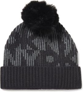 Женская шапка-бини с помпоном из искусственного меха с ребристым логотипом DKNY, Charcoal