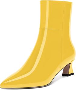 Женские ультрамодные уличные ботинки NUMALEO с острым носком, молнией, лакированной поверхностью, массивным низким каблуком и голенищем до щиколотки, каблук 5 см, Yellow