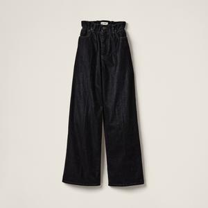 Выстиранные флокированные брюки из шамбре MIU MIU, черный