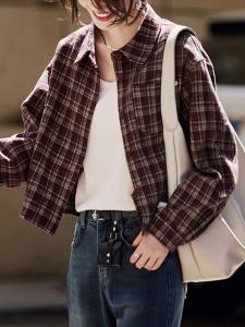 Женскую рубашку в короткую клетку Doux Belle, цвет Wine