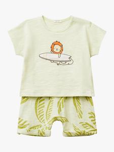 Детский хлопковый комплект из топа и шорт Benetton, Light Green