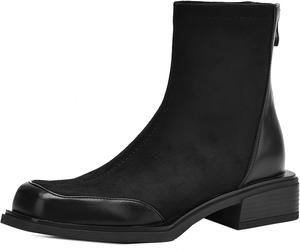 Элегантные женские ботильоны с квадратным носком, низким массивным каблуком и застежкой-молнией XIEPP, Black