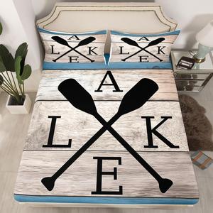 Erosebridal Фиттед простыня Lake House Decor в деревенском стиле с водяным рисунком деревянных досок, Multi 20