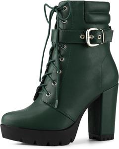 Женские ботильоны Allegra K на платформе с шнуровкой и массивным каблуком, Dark Green