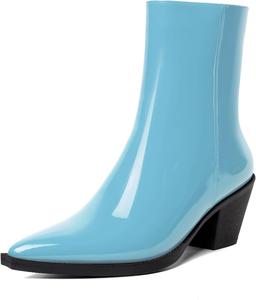 Женские ботильоны WAYDERNS с молнией, с острым носком, модные, лакированные, на среднем блочном каблуке 5,5 см, Light Blue