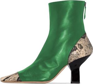 Женские модные ботильоны XYD с закрытым носком, квадратным носком, средним каблуком, короткие ботинки с рептилией и декоративной задней молнией, Green