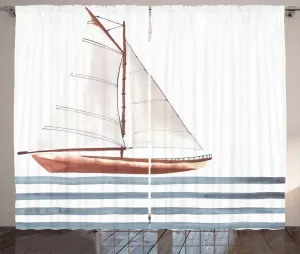 Штора ABAKUHAUS в морском стиле, тема парусных кораблей и волн, присборенная штора из тесьмы для спальни с петлями и крючками, 280 x 175 см, цвет: коричный бледно-голубой Abakuhaus