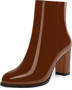 Женские модные повседневные осенне-зимние сапоги ROSERWISH с круглым носком, боковой молнией, на массивном каблуке, высотой до щиколотки, каблук 3,5 дюйма