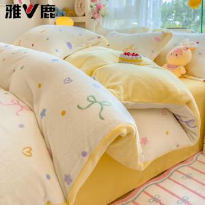 Yalu Комплект постельного белья из 4 предметов (простыня на резинке 180 см, пододеяльник 200х230 см), молочный бархат, утепленный флис