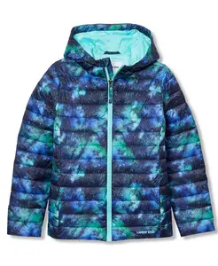 Детская утепленная куртка с капюшоном FeatherFree, складывается в карман Lands' End, синий