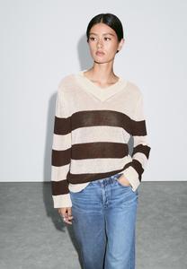 Джемпер Massimo Dutti STRIPED V-NECK WITH LONG SLEEVE, Beige