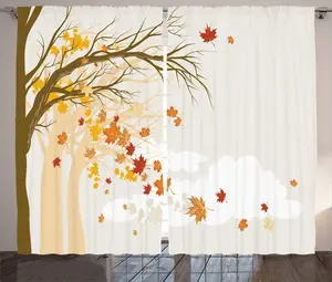 Штора ABAKUHAUS в деревенском стиле, пастельные тона, осенние деревья, универсальные ленточные шторы для гостиной с петлями и крючками, 280 x 225 см, бежево-коричневый цвет Abakuhaus