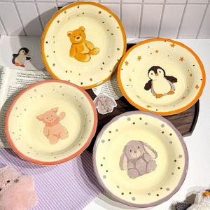 Ceramics Керамическая миска для риса для дома, 2025 новая коллекция подглазурная роспись милая посуда, миска для йогурта, пиала, персональные специализированные миски и тарелки, 20 см тарелка Little Rabbit