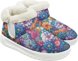 Зимние сапоги для женщин, женская обувь для путешествий, пушистые ботинки для ходьбы, кроссовки с пушистым воротником Cugasmaru, Boho Flower