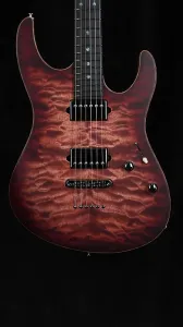 Suhr Custom Modern в цвете Faded Transparent Wine Red Burst с корпусом из черного лимбы