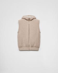 Кашемировый жилет с капюшоном Prada, бежевый