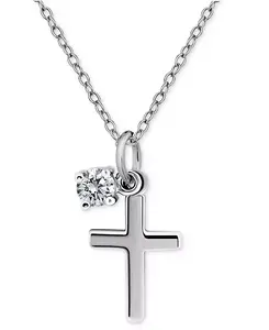 Ожерелье с подвеской в виде полированного креста и кубического циркония, 16 дюймов + 2 дюйма, эксклюзивно в Macy's Giani Bernini, silver