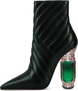 Женские ботильоны FSJ с блестящими кристаллами, высокий каблук, заостренный носок, боковая молния, свадебные и праздничные туфли размер 4-15 US, Green
