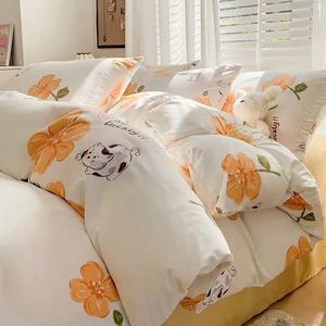 Fuanna Комплект постельного белья из 4 предметов (простыня 180 см, пододеяльник 180х220 см), 100% хлопок, Heart-Shaped Cat, не линяет, не скатывается