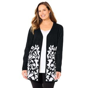 Женский кардиган плюс сайз в технике жаккард Catherines, Black Damask Border