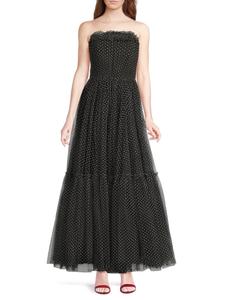 Платье без бретелек из тюля в горошек Zac Posen, цвет Black Polka Dot