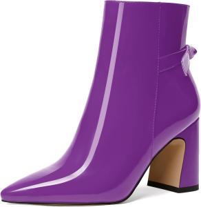 Женские ботильоны MODENCOCO с лаковой отделкой, бантом и молнией, вечернее платье, острый носок, каблук-блок, высота каблука 3,3 дюйма