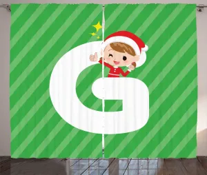 Штора ABAKUHAUS "Рождественский алфавит" в деревенском стиле, рождественская буква G, присборенная штора из тесьмы для спальни с петлями и крючками, 280 x 225 см, темно-зеленый и белый цвета Abakuhaus