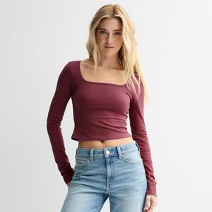 Укороченная футболка с длинными рукавами и квадратным вырезом для юниоров So, цвет aged wine