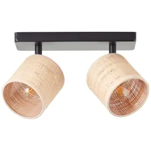 Блестящий потолочный точечный светильник "Raffy", 2 лампочки, лампа E14 | без лампочки, Ш 26 см, 2 x E14, поворотный, оттенок морских водорослей, натуральный/черный Brilliant Высота: 18,00 см., черный