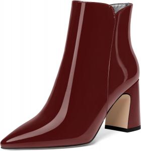 Женские ботильоны ROSERWISH для свиданий, мода, на молнии, повседневные, с заостренным носком, лакированные, с массивным каблуком 3,3 дюйма