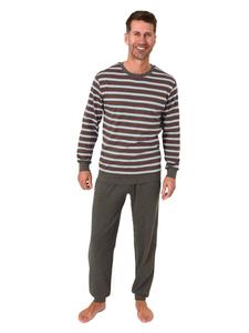 NORMANN Длинный пижамный комплект с манжетами, уютный трикотаж интерлок серого меланжевого цвета