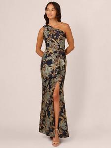 Флоральный асимметричный макси-сарафан трапеция с жаккардом Adrianna Papell