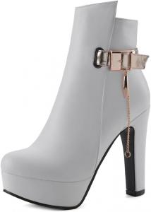 Женские ботильоны VOKLIN на платформе с высоким каблуком, округлым носком, молнией, блестящие металлик, нарядные короткие ботинки, White-Velvet Lined