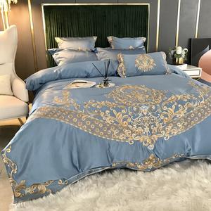 Boyang Комплект постельного белья из 4 предметов (простыня, пододеяльник 220х240 см), 100% хлопок, гладкая ткань, цвет Love Sea - Blue-Gray