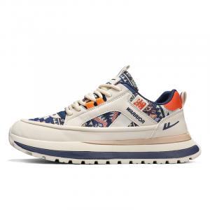 WARRIOR Скользоустойчивые износостойкие дышащие легкие массивные низкие кроссовки мужские бежево-сине-оранжевые, цвет Beige Blue Orange