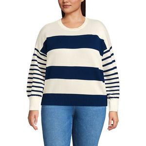 Полосковая водолазка Drifter размера Plus Size Lands' End, Navy Ivory Stripe