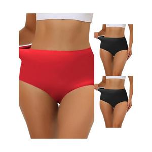 3 упаковки женских эластичных трусов с высокой талией, дышащего хипстерского нижнего белья без показа ALLEGRA K, цвет Black Bright Red