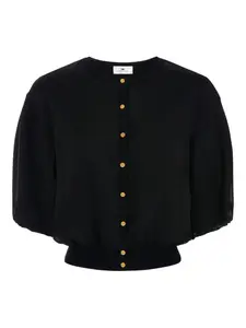 Кардиган с драгоценными пуговицами и пышными рукавами Elisabetta Franchi, черный