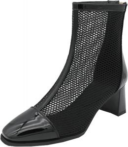 Женские ботфорты Gicoiz Челси с сеткой и квадратным носком лаковые, Black Ankle 1